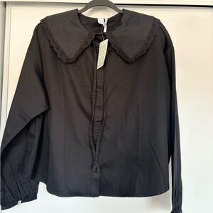 twik by Simon’s Black Blouse with Scalloped Lace Peter Pan Collar